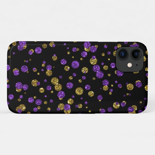 Lila Gold Glitzer Confetti auf Black Phone Case (Rückseite (Horizontal))