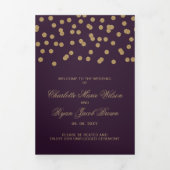 Lila Gold Glitzer Confetti Foto Wedding Dreifach-gefaltete Programmkarte (Cover)