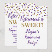 Lila Gold Glitzer Confetti Retirement Party Einladung (Vorne/Hinten)