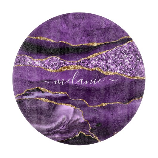 Lila Gold Glitzer Cutting Board mit Individuelle N Schneidebrett (Vorderseite)