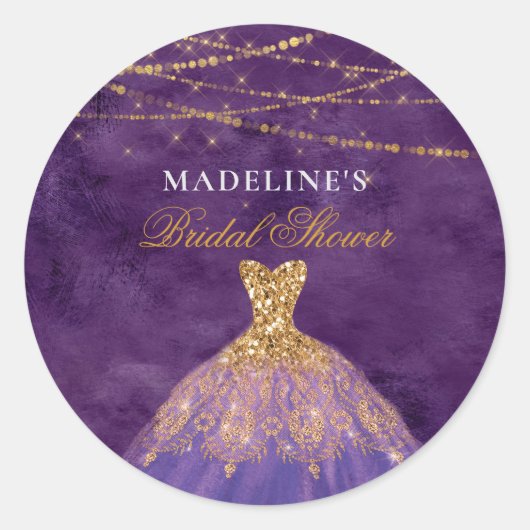 Lila & Gold Glitzer Elegantes Brautparty Runder Aufkleber (Vorderseite)
