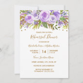 Lila Gold Glitzer Floral Rose Probe Abendessen Einladung (Vorderseite)