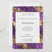 Lila Gold Glitzer Geburtstag Einladung (Vorderseite)