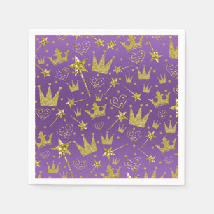 Lila & Gold Glitzer Girls Princess Party Serviette