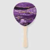 Lila Gold Glitzer Handfächer mit Individuelle Name (Rückseite)