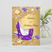 Lila Gold Glitzer High Heels Fantastisches Party Einladung (Stehend Vorderseite)