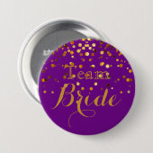 Lila Gold Glitzer Imitate Foil Wedding Team Bridge Button (Vorne & Hinten)