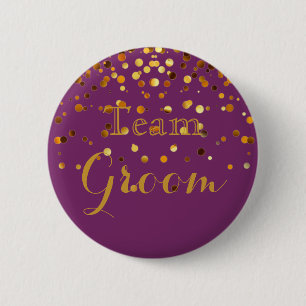 Lila Gold Glitzer Imitate Foil Wedding Team Groom Button