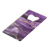 Lila Gold Glitzer Individuelle Name Flaschenöffner (Vorderseite Schrägansicht)