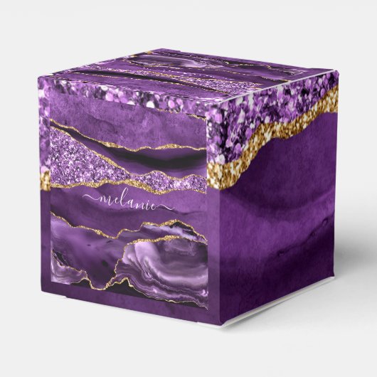 Lila Gold Glitzer Individuelle Name Geschenkboxen Geschenkschachtel (Rückseite)