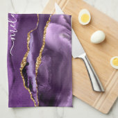 Lila Gold Glitzer Individuelle Name Küchentuch (Viertel Falte)
