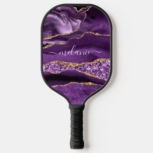 Lila Gold Glitzer Individuelle Name Pickleball Pad Schläger (Vorderseite)