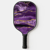 Lila Gold Glitzer Individuelle Name Pickleball Pad Schläger (Rückseite)