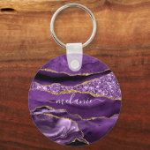 Lila-Gold-Glitzer-Individuelle Name-Schlüsselanhän Schlüsselanhänger (Vorderseite)