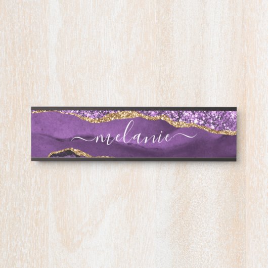 Lila Gold Glitzer Individuelle Name Türsignierung Türschild (Vorderseite )