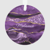 Lila Gold Glitzer Individuelle Name Weihnachtsfeie Ornament (Rückseite)