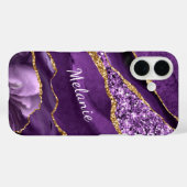 Lila Gold Glitzer iPhone Case mit Individuelle Nam (Rückseite (Horizontal))