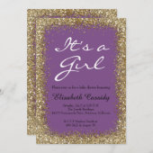 Lila & Gold Glitzer Kinderdusche Einladung (Vorne/Hinten)