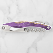 Lila-Gold-Glitzer-Korkenzieher mit Individuelle Na Kellnermesser (Vorderseite)