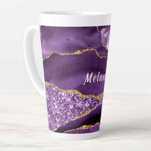 Lila Gold Glitzer Latte Tasse mit Individuelle Nam (Linke Ecke)