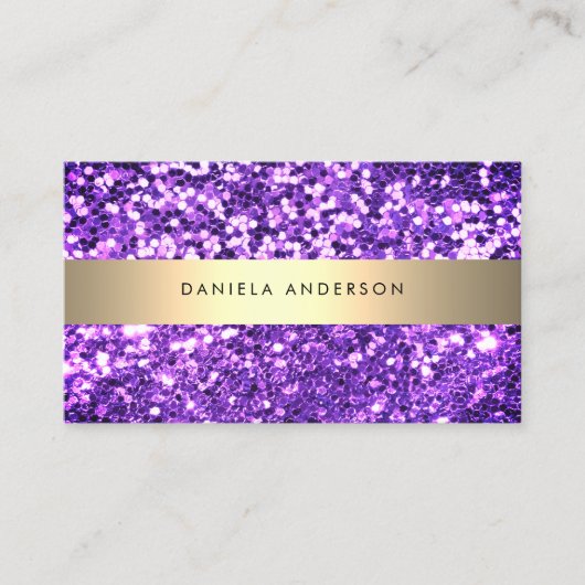 Lila Gold & Glitzer Luxury Glam QR Code Visitenkarte (Vorderseite)