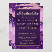 Lila & Gold Glitzer Marble Agate Wedding Einladung (Vorne/Hinten)