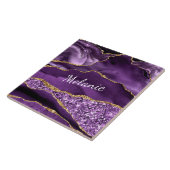 Lila Gold Glitzer Marble Benutzerdefiniert Name Ti Fliese (Seite)