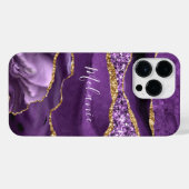Lila Gold Glitzer Marble Individuelle Name iPhone  Hülle (Rückseite (Horizontal))