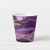 Lila Gold Glitzer Marble Individuelle Name Latte T Milchtasse (Vorderseite)