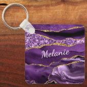 Lila Gold Glitzer Marble Individuelle Name Schlüss Schlüsselanhänger (Vorderseite)