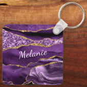 Lila Gold Glitzer Marble Individuelle Name Schlüss Schlüsselanhänger (Rückseite)