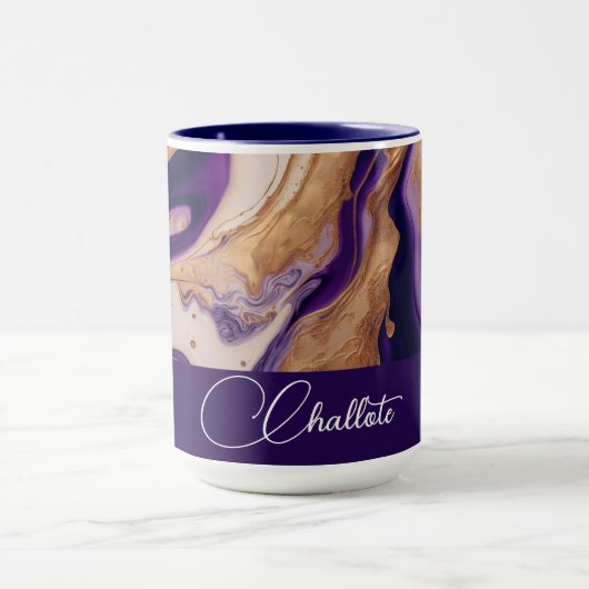 Lila Gold Glitzer Marble Individuelle Name Tasse (Zentrum)