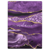 Lila Gold Glitzer Marble Individuelle Name Zwische Klemmbrett (Rückseite)