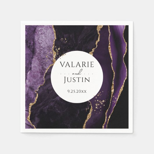 Lila Gold Glitzer Marble Wedding Napkins Serviette (Vorderseite)