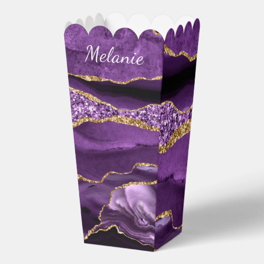 Lila Gold Glitzer Marmor Individuelle Name Popcorn Geschenkschachtel (Rückseite)
