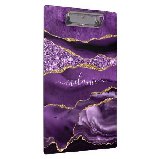Lila Gold Glitzer-Marmor-Zwischenablage Individuel Klemmbrett (Rechts)