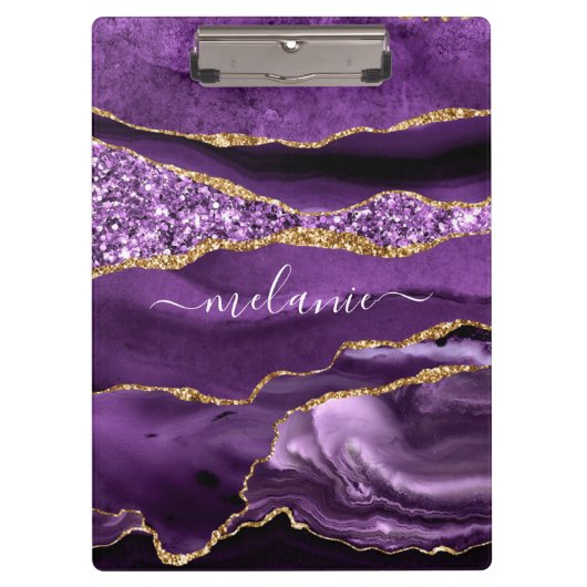 Lila Gold Glitzer-Marmor-Zwischenablage Individuel Klemmbrett (Vorderseite)
