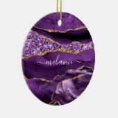 Lila Gold Glitzer Marmordekor Individuelle Name Keramik Ornament (Rechts)