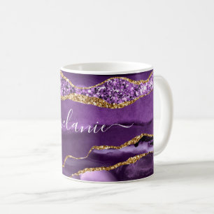 Lila Gold Glitzer Marmormor Individuelle Name Kaff Kaffeetasse