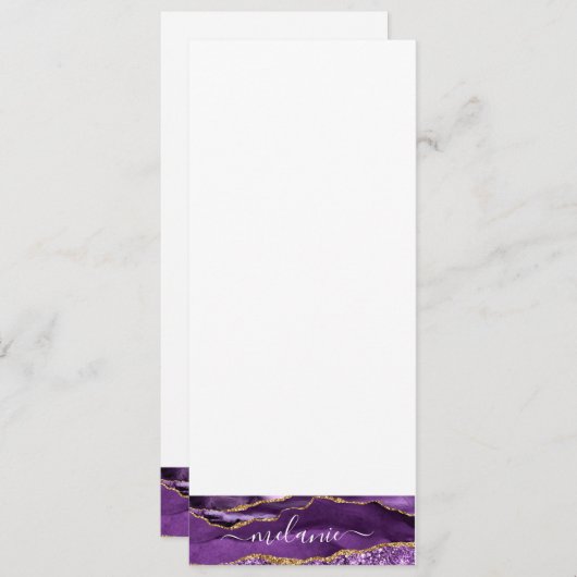 Lila Gold Glitzer Menü mit Individuelle Name Text Menükarte (Vorne/Hinten)