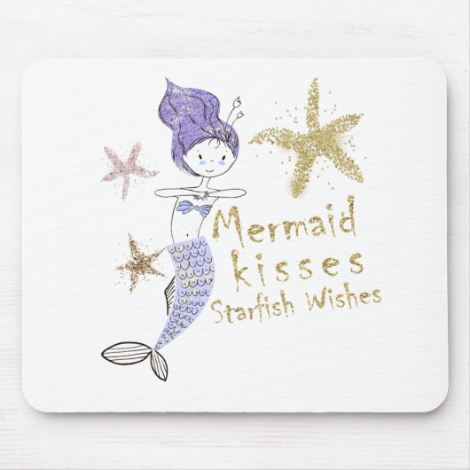 Lila Gold Glitzer Mermaid wünscht Starfish Kisses Mousepad (Vorne)