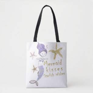 Lila Gold Glitzer Mermaid wünscht Starfish Kisses Tasche