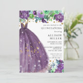 Lila Gold Glitzer mit Blumenchic, Kleidung QUINCEA Einladung (Stehend Vorderseite)