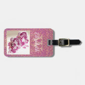 Lila Gold Glitzer Monogram Custom Orchid Foto Gepäckanhänger (Vorderseite horizontal)