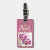 Lila Gold Glitzer Monogram Custom Orchid Foto Gepäckanhänger (Vorderseite vertikal)
