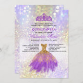 Lila Gold Glitzer Quinceaneara Party Einladung (Vorne/Hinten)