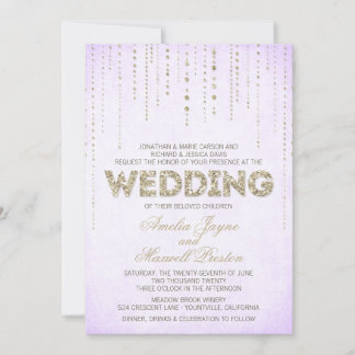 Lila & Gold Glitzer schauen Hochzeitseinladung Einladung
