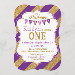 Lila Gold Glitzer Sparkle Einladung zum Geburtstag