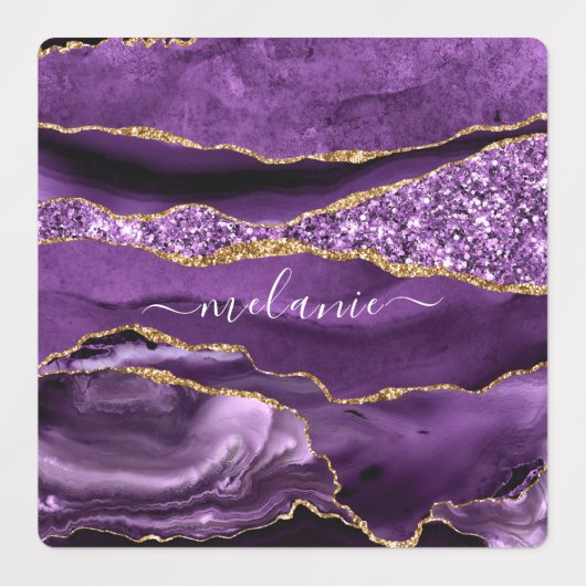 Lila Gold-Glitzer-Sticker mit Individuelle Name Etiketten (Design 2)
