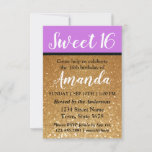 Lila Gold Glitzer - Sweet 16 Birthday Einladung<br><div class="desc">Hübsches lila, glitzerndes Gold, fett schwarz und wunderschön verglast: Diese schöne 16-Geburtstagsfeier lädt zum Verweilen ein! Das Design zeigt Imitate goldenen Glitzer mit "getaucht" in einem lila Farbeffekt an der Spitze, dann fügen Sie einen schwarzen Gürtel, und schließlich Kontrast von weißen und schwarzen Texten. Mutig schön! Passen Sie die Details,...</div>